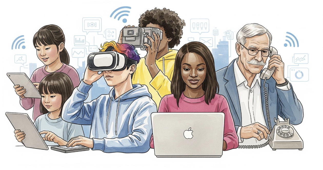 Youth and technology (AI) AI generated images of different generations using tech