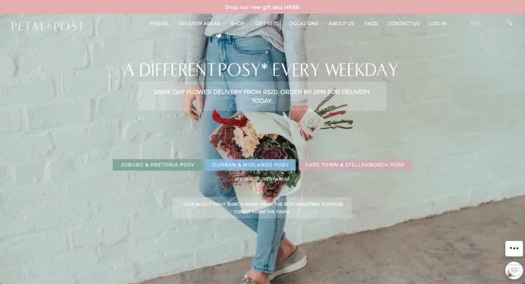 Petal and post screenshot of the old website